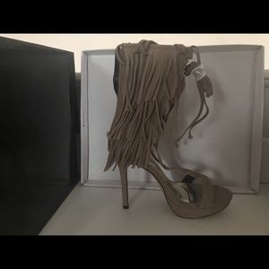 4” tassel opened toed heels-taupe